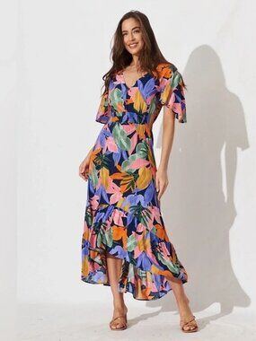 Anthropologie Abel the Label Midi Maxi Sun Dress Tropical Floral Print Sundress